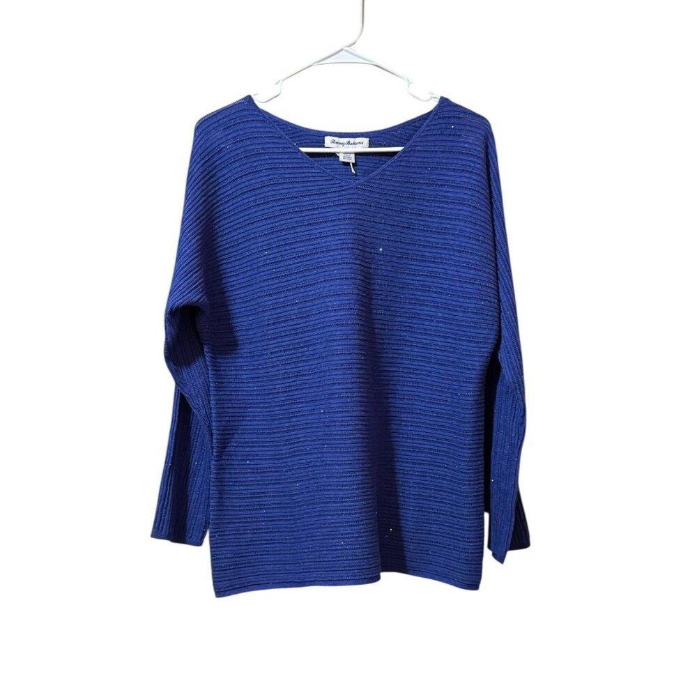 Tommy Bahama Women Size Large‎ V Neck Long Sleeve Knit Sweater Shimmer Designer